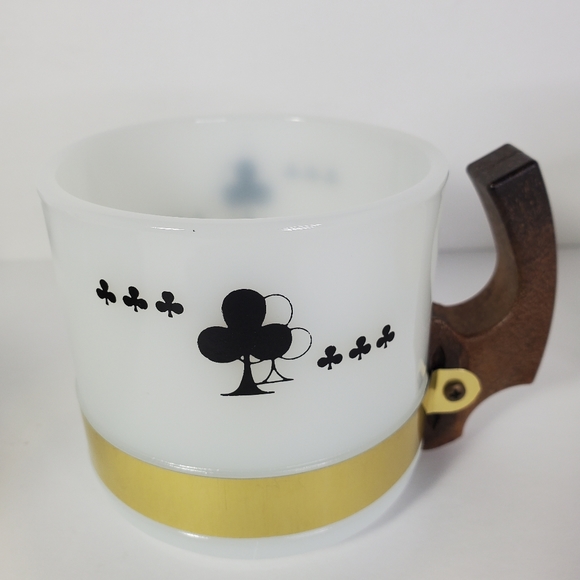 Siesta Ware Vintage 4 Coffee Cups Wooden Handles Poker Playing Cards Bar Ware - Picture 6 of 8